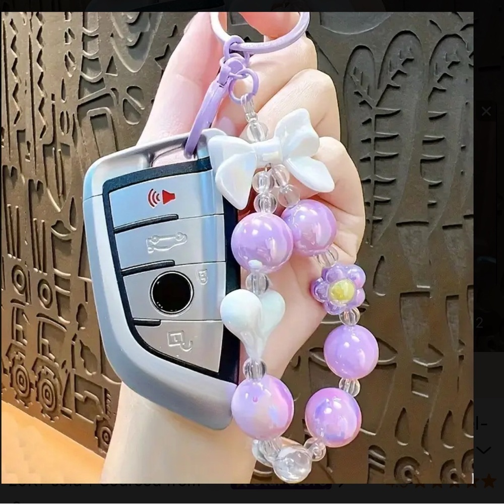 Purse charm Purple Beaded Keychain W/ Bow& Heart- for Handbag/keys/backpack NWT